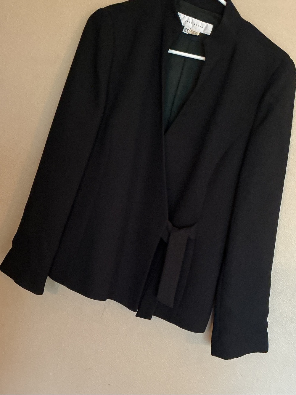 Zara Black Tie-Waist Collarless Blazer